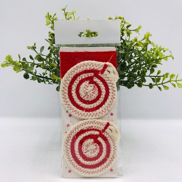 Rope Car Coasters Boho Red One Set of 2  Machine Washable For Car Cup Holders - Picture 3 of 3